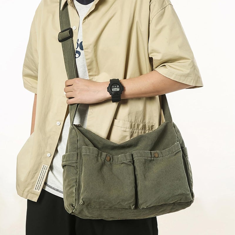 KBTYE Store Canvas Messenger Bag Cute Crossbody Tote Bag Shoulder for Women Men for School Aesthetic Hobo with Multiple Pockets - Image 4